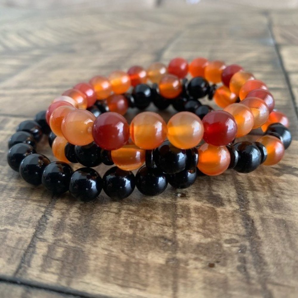 Halloween 8mm  Bracelet Set Carnelian Onyx - Picture 4 of 12